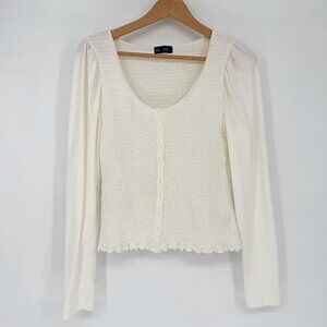 Gap Women's Featherweight Smocked Button‎ Front Top Size Med White Cottagecore